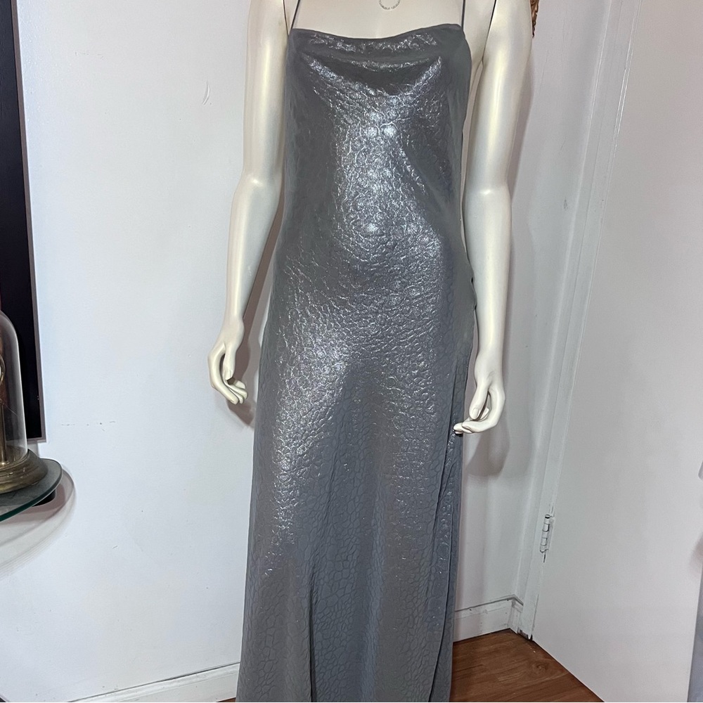 Silence + Noise Silver Slip Dress Size Large AB Maxi Liquid Fluid Backless Silve - Picture 1 of 16